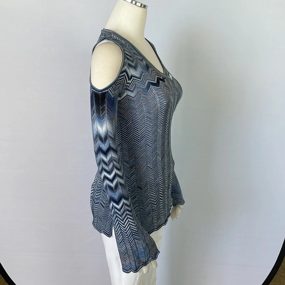 WHBM Blue Zigzag Open Shoulder Sweater X Small - Picture 7 of 10